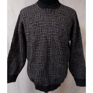Cooper and Roe XL Black Beige Geometric Long Sleeve Pullover Wool Sweater